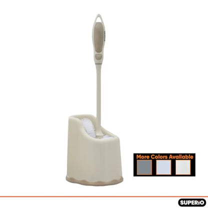 Superio Toilet Bowl Brush and Holder with Under Rim Cleaner for Bathroom, Toilet Brush and Caddy with Non Scratch Bristles and Under Rim Lip Brush, Beige (2 Pack) - color: Beige