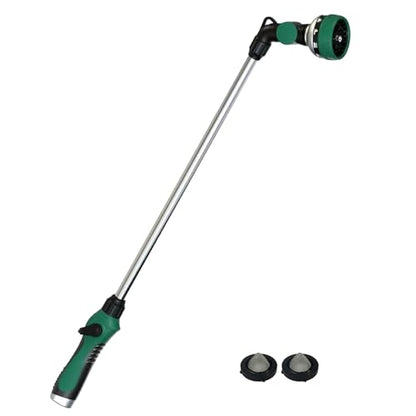 Watering Wand for Garden Hose, 30 Inch, 10 Spray Patterns, Thumb Control Garden Hose Nozzle, Adjustable Water Sprayer with Pivoting Head, Ideal for Hanging Baskets, Plants, and Shrubs, Green - color: Green