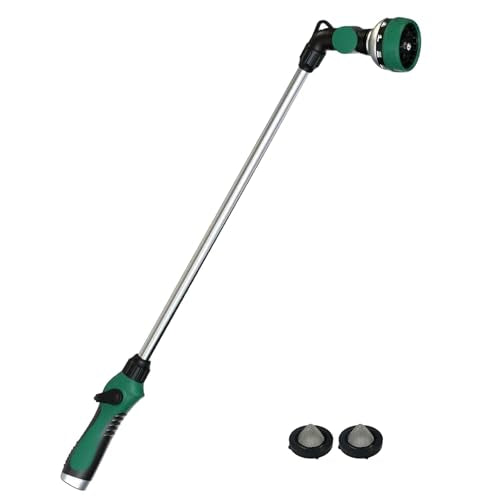 Watering Wand for Garden Hose, 30 Inch, 10 Spray Patterns, Thumb Control Garden Hose Nozzle, Adjustable Water Sprayer with Pivoting Head, Ideal for Hanging Baskets, Plants, and Shrubs, Green - color: Green