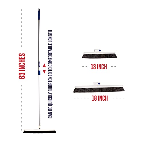 Candor Rotatable Push Broom | 63 Inch Long Lightweight Flexible Cleaning Brush Swiftly Glides Under Beds, Tables, Sofas, Ovens | Also Includes A Handy Brush to Clean The Broom | 18 Inch Head