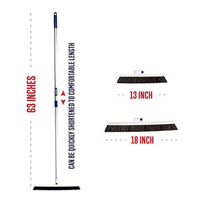 Candor Rotatable Push Broom | 63 Inch Long Lightweight Flexible Cleaning Brush Swiftly Glides Under Beds, Tables, Sofas, Ovens | Also Includes A Handy Brush to Clean The Broom | 18 Inch Head