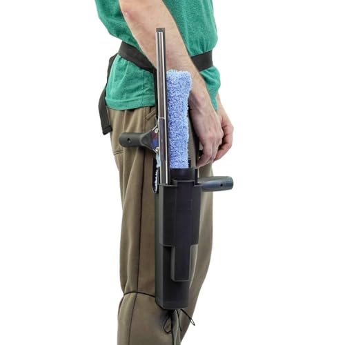 XERO Window Squeegee Cleaning Caddy Kit- Holster Side Bucket with Adjustable Belt -18" Channel with Handle and 1-18" T-Bar Washer with Sleeve Windshield Cleaner Tool