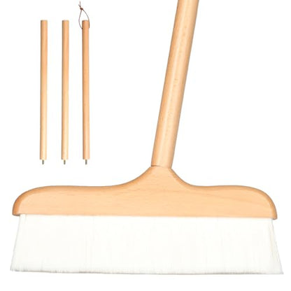 Gloffer Indoor Wood Wool Broom,Ultra Soft Bristles Broom with Long Handle,Sweeping Kitchen Brooms for Home Cleaning,Floor,Office