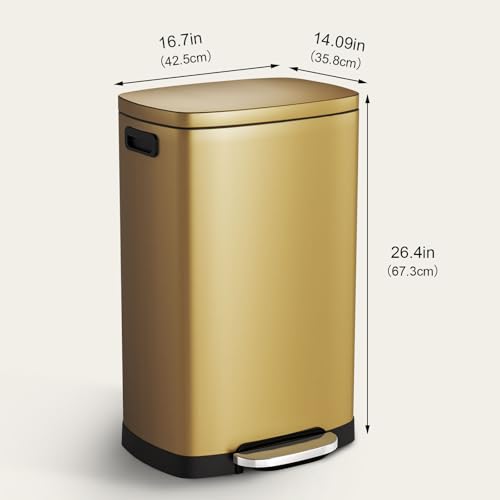 ELPHECO Kitchen Trash Can with Lid Soft Close, 13 Gallon / 50L Stainless Steel Pedal Garbage Can, Heavy-Duty Step Wastebasket with 20 Bags, Removable Bucket, Home Office, Kitchen, Titanium Gold - color: Titanium Gold