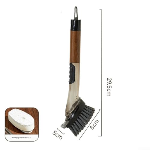4 in 1 Soap Dispensing Dish Brush for Kitchen with Long Handle, Dish Wand with Wood Pulp Sponge, Replacement Heads Included - color: As Show