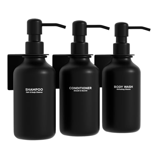 Shampoo and Conditioner Dispenser Wall Mounted - Shower Dispenser 3 Chamber No Drill - Refillable Shampoo Dispenser for Shower Wall - Bathroom Dispenser Sets 500ML Black - color: Black