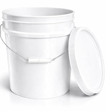MKS Plastics 5-Gallon Bucket with Airtight Lid – Made in USA, Food Grade BPA Free Plastic, Heavy Duty Multi-Use, Metal Handle with Grip, Stackable Storage – White, 1 Pack - color: 5 Gallon - White, size: 1