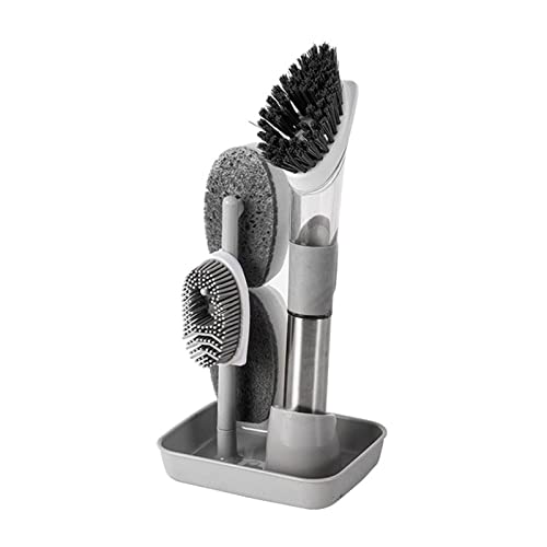 Soap Dispensing Dish Brush with 4 Replacement Heads 4 in 1 Long Handle Cleaner