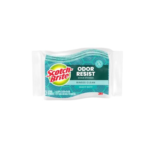 Scotch-Brite Odor Resist Heavy Duty Scrub Sponge, Dishwasher-Safe Kitchen sponges for Serious Scrubbing, Multipurpose Dish Sponge for Stuck-On Messes, 3 Scrubbing Sponges - size: 3 Count (Pack of 1)