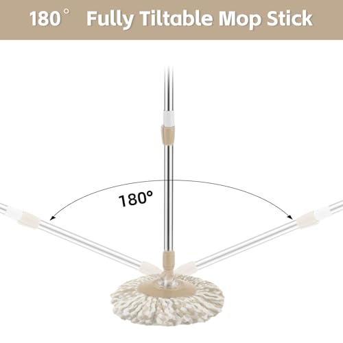 Spin Mop Replacement Handle, 47.6-inch 360 Degrees Rotating Telescopic Replacement Mop Stick with a Robust Stainless Steel Disc for Spin Mop Bucket Cleaning System (Stainless Steel Disc,Khaki) - color: Khaki, style: Stainless Steel