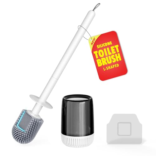 Silicone Toilet Brush, L-Shaped Toilet Brush and Holder Set, Bathroom Toilet Brush with Long Non-Slip Handle, Wall Mounted or Floor Standing Design, for Home and RV Use - size: 1 Pack | L-Shaped Brush Head, Non-Slip Handle