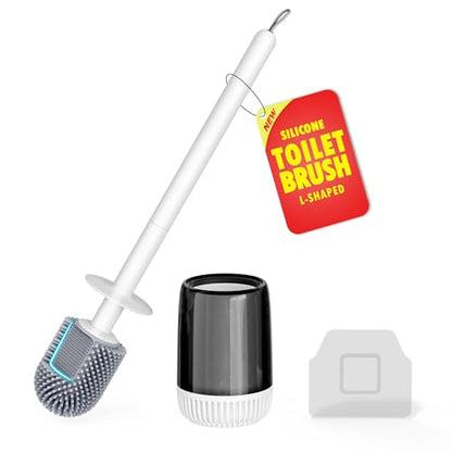 Silicone Toilet Brush, L-Shaped Toilet Brush and Holder Set, Bathroom Toilet Brush with Long Non-Slip Handle, Wall Mounted or Floor Standing Design, for Home and RV Use - size: 1 Pack | L-Shaped Brush Head, Non-Slip Handle