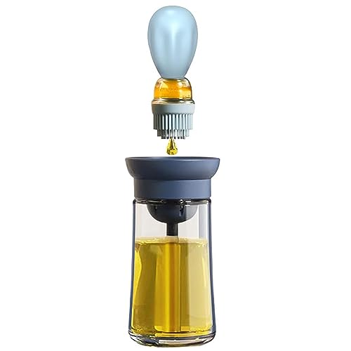 Oil Dispenser with Brush - Glass Olive Oil Dispenser for Cooking, 2 IN 1 Oil Dispensing Bottle for Kitchen with Silicone Basting Brush for Vinegar Sauce BBQ Grill Frying, T-OB21, Blue - color: Blue