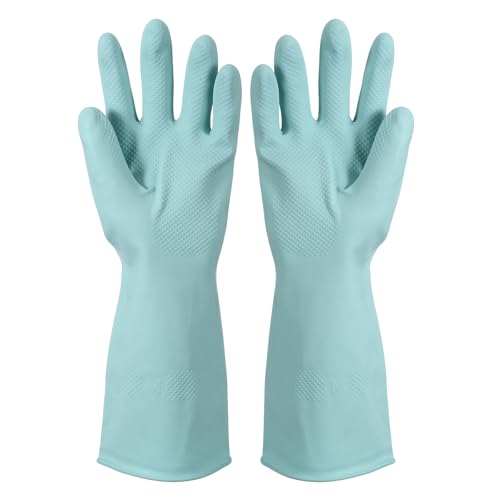 uxcell Rubber Cleaning Gloves, Reusable Household Dishwashing Long Rubber Gloves with Non-slip Grip - color: Light Blue, size: Large