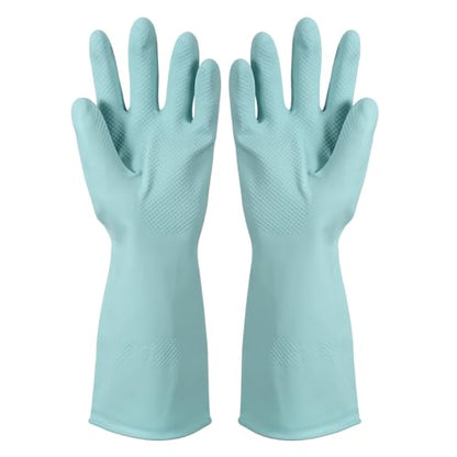uxcell Rubber Cleaning Gloves, Reusable Household Dishwashing Long Rubber Gloves with Non-slip Grip - color: Light Blue, size: Large