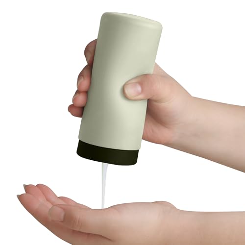 ElmRidge Dish Soap Silicone Dispenser for Kitchen Sink,Squeeze Washing Up Liquid and Hand Soap,Round refillable Silicone Bottles,Easy to Fill and to use,8.5oz,Black 2.4x2.4x5.5inch (Light Green) - color: Light Green