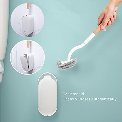 Toilet Brush with Holder,Curved Design Angled Clean Tool with Wood Handle,Wall Mounted Toilet Brushes Set for Bathroom
