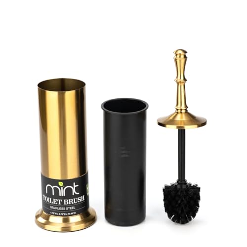 J&V TEXTILES Industrial Toilet Brush, Toilet Bowl Brush with Extra Long Handle Durable Bristles Toilet Scrubber and Covered Holder for Toilet Brush Set (Aged Brass) - color: Aged Brass