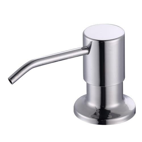 Built in Kitchen Sink Soap Dispenser: Stainless Steel Pump Head with 17 Ounce Large Soap Bottle, Easy Top Refill Design – No Bending Down for Countertop, Chrome - color: Chrome