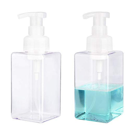 UUJOLY Foaming Soap Dispenser, 450ml (15oz) Refillable Pump Bottle Plastic for Liquid Soap, Shampoo, Body Wash (2 Pcs) (Clear) - color: Clear, size: 15 oz (2 Pack)