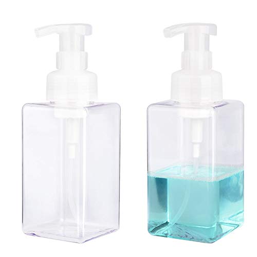 UUJOLY Foaming Soap Dispenser, 450ml (15oz) Refillable Pump Bottle Plastic for Liquid Soap, Shampoo, Body Wash (2 Pcs) (Clear) - color: Clear, size: 15 oz (2 Pack)