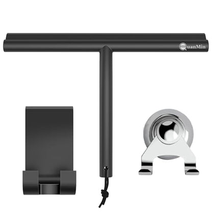 Upgrade Design Shower Squeegee with Hook, 11 inch Stainless Steel Core Glass Wiper, Multi-Purpose Glass Silicone Rubber Household Squeegees for Glass and Ceramic Doors Windows, Rounded Black - size: Round Head-11 inch