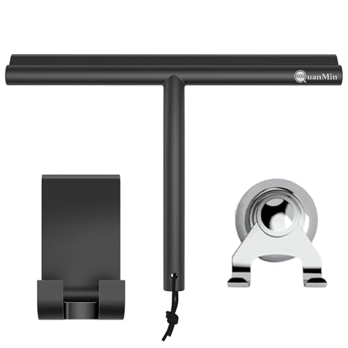 Upgrade Design Shower Squeegee with Hook, 11 inch Stainless Steel Core Glass Wiper, Multi-Purpose Glass Silicone Rubber Household Squeegees for Glass and Ceramic Doors Windows, Rounded Black - size: Round Head-11 inch