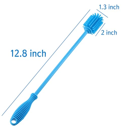 Silicone Bottle Cleaning Brush with Long Handle, BPA Free 12.5" Water Bottle Cleaner for Baby Bottles, Hydro Flask, Sports Bottle, Vase, Glassware, Perfect for Smaller Diameter Bottle Openings