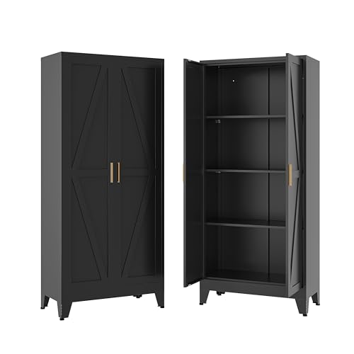 61" H Metal Storage Cabinets,Garage Cabinet,Broom Closet Storage Cabinet,Blue Storage Cabinets,Utility Cabinet - color: Black, size: 61"H-5 Shelves