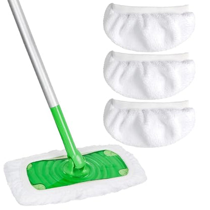 3 Pack White Reusable Microfiber Mop Pads Washable Refills for Wet & Dry Floor Cleaning Fits Most Standard Mops Household Cleaning Pads (White,3) - color: White