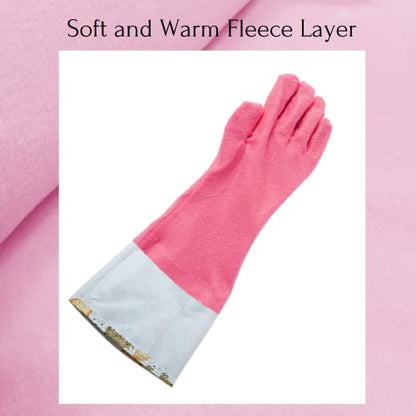 Myungjin Fleece-Lined, Flock Lining, Insulated Medium Cuff, Reusable Waterproof Household Dishwashing Non-Slip Cleaning Latex Rubber Gloves (2 Pairs)