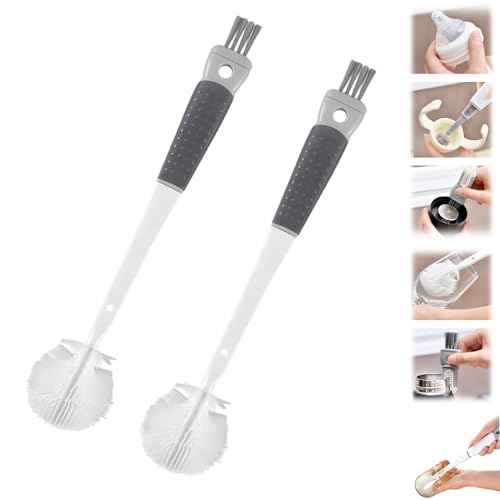 360° Flexible Silicone Bottle Brush with Long Handle, New Bottle Cleaning Brush, Deep Cleaning Brush for Narrow Neck Bottles Silicone Bottle Brush (Gray-2PCS) - color: Gray-2pcs