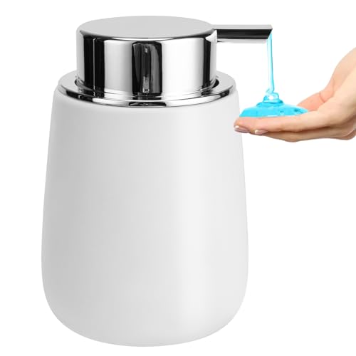 Soap Dispenser Ceramic with Easy-to-Press Pump Hand Lotion Liquid Dispenser for Shampoo Bathroom Kitchen 12 oz - color: Liquid-silverwhite