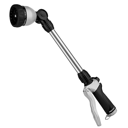 RESTMO Metal Watering Wand, Heavy Duty Garden Hose Wand with 180° Swivel Ratcheting Head, 16'' Hose Nozzle Sprayer with 7 Spray Patterns and Flow Control, for Water Hanging Baskets and Shrubs, Black - color: Black