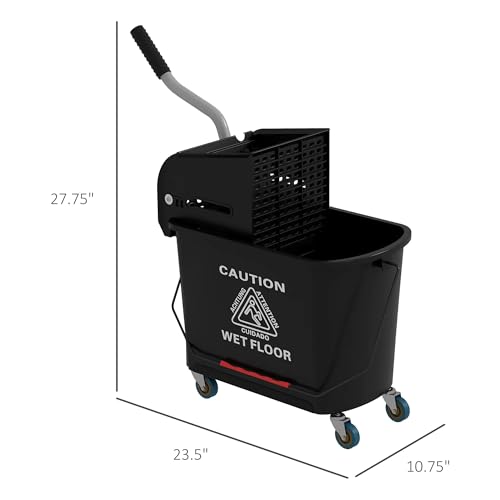 21 Quart Mop Bucket with Wringer on Wheels, Dual Water Cleaning Bucket with Separate Dirty and Clean Water, Rolling Commercial Floor Cleaning System (Black) - color: Black