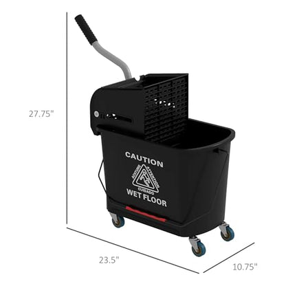 21 Quart Mop Bucket with Wringer on Wheels, Dual Water Cleaning Bucket with Separate Dirty and Clean Water, Rolling Commercial Floor Cleaning System (Black) - color: Black