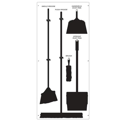 Clean & Sweep 5S Shadow Board/Wall Mount Broom Holder, 68" x 30" Board, 5S Cleaning Station - Board Only, Tools Sold Separately, Made in The USA by AccuformNMC, White/Black, PSB114WTBK - color: White/Black