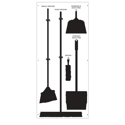 Clean & Sweep 5S Shadow Board/Wall Mount Broom Holder, 68" x 30" Board, 5S Cleaning Station - Board Only, Tools Sold Separately, Made in The USA by AccuformNMC, White/Black, PSB114WTBK - color: White/Black