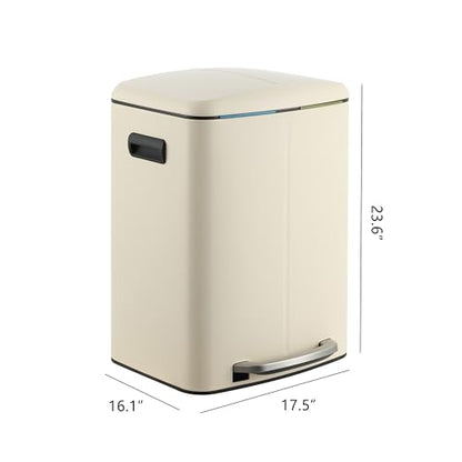 happimess HPM1005F Marco Rectangular 10.6-Gallon Double Bucket Trash Can with Soft-Close Lid, Limestone Beige, Fingerprint Resistant, Modern, Minimalistic for Home, Kitchen, Office, Bedroom, Bathroom - color: Limestone Beige
