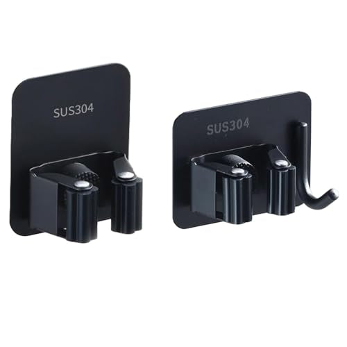SagaSave 2PCS Wall Mounted Broom Holder Mop Self-Adhesive Holder Mop Broom Organizer with Hooks Hanger Drill-Free Holder for Bathroom Kitchen - size: 2 Size