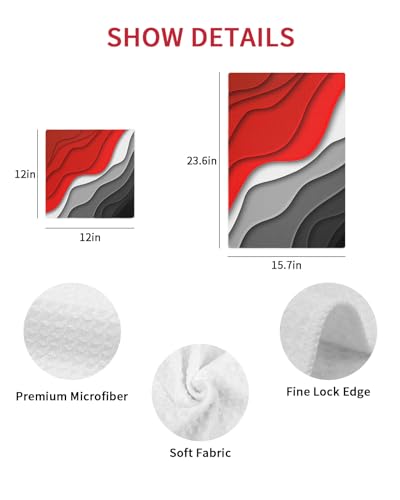 Abstract Red Dish Towels Set,Waffle Weave Kitchen Towels 2 Pieces,Microfiber Hair Face Bath Tea Towel Absorbent Quick Drying Cleaning Dish Cloths,Modern Geometric Ombre Grey White Art 12"x12" - color: Red, size: 2PCS,12"x12"