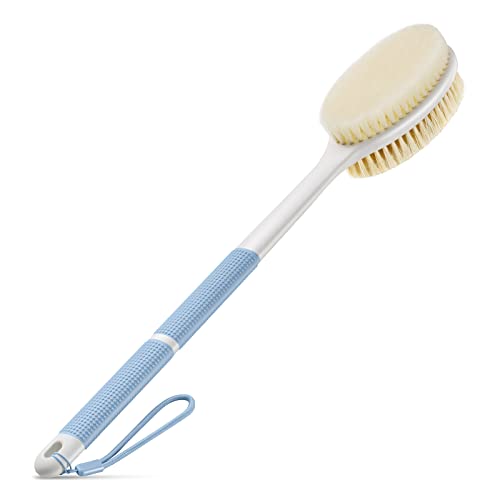 Backski Back Scrubber Anti Slip for Shower, Shower Brush Long Handle with Stiff and Soft Bristles, Body Exfoliator for Bath or Dry Brush(Blue) - color: Blue