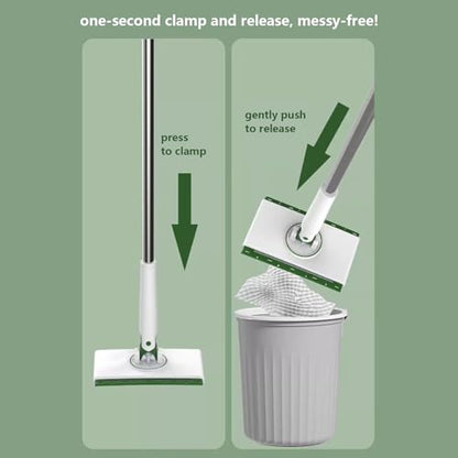 No Touch Clamp Mop, Reusable Hardwood Floor Cleaner, 4 Cloths, Efficient Cleaning Tool for Tile, Glass, or Wood Surfaces, Apartment and Homes Floor Mop, Easy Maintenance - size: 95cm