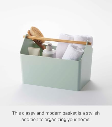 YAMAZAKI Home Storage Organizer/Cleaning Caddy/Storage Basket With Handle, Plastic + Wood, Handle, No Assembly Req. - color: Mint