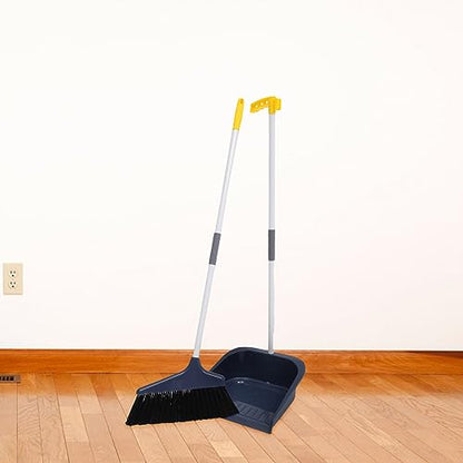 Lurrose Broom and Dustpan Set Broom with Dustpan Combo Set Upgrade Broom Long Handle Broom Broomstick Standing Dust Pan for Home Kitchen Lobby Floor Cleaning - color: Blue