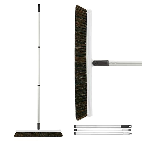 Slim Upright Horsehair Broom 18" – Narrow Thin Dust Broom for Hardwood Floors, Soft Bristles for Dog Hair – Swivel Head with 48" 3-Part Handle – Home & Kitchen Use - color: Horsehair, size: 48"