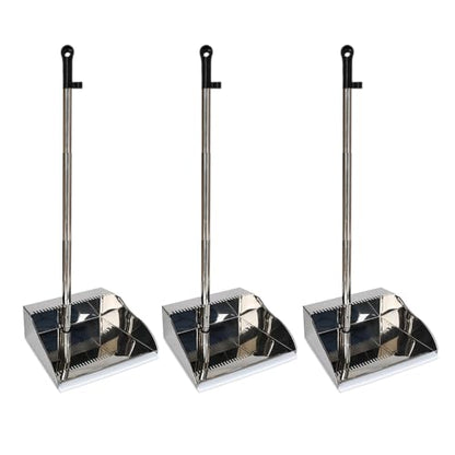 3 Pack Stainless Steel Dustpan Metal Dustpan with Handle Heavy Duty Dust Pan Upright Dust Pan for Home Office Lobby - style: 3 Pack Dustpan