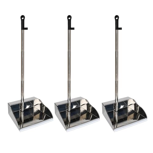 3 Pack Stainless Steel Dustpan Metal Dustpan with Handle Heavy Duty Dust Pan Upright Dust Pan for Home Office Lobby - style: 3 Pack Dustpan