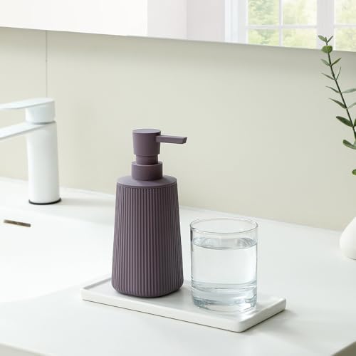Small Soap Dispenser for Bathroom and Kitchen, Modern Farmhouse Striped Style Plastic Hand Soap Dish Soap Dispenser with Pump Matte Purple - color: Lavender Purple