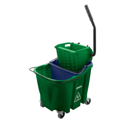 SPARTA OmniFit Mop Bucket System, Durable Mop Bucket, Side Press Wringer, and Soiled Water Insert, Floor Cleaning Essentials for Commercial and Home Use, 35 Qt Capacity, 1 Count, Green - color: Green